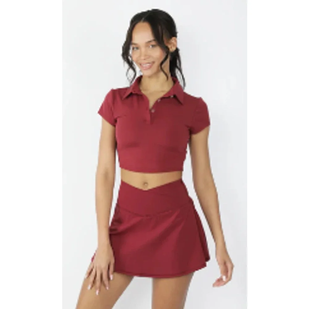 90Degree Lux Flex Short Sleeve Cropped Tennis Polo - Picture 2 of 14